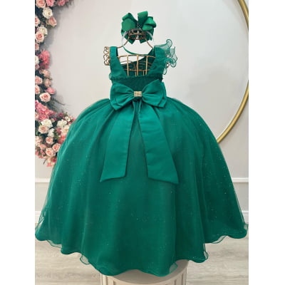 Vestido Infantil Longo Verde Bandeira Luxo Formaturas Daminhas