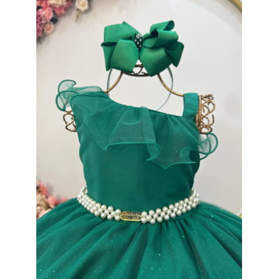 Vestido Infantil Longo Verde Bandeira Luxo Formaturas Daminhas