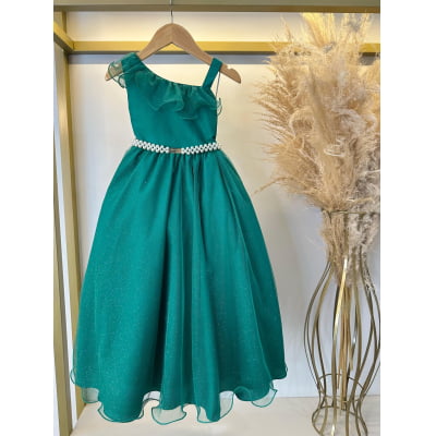 Vestido Infantil Longo Verde Bandeira Luxo Formaturas Daminhas