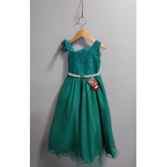 Vestido Infantil Longo Verde Busto Renda Festas Daminhas
