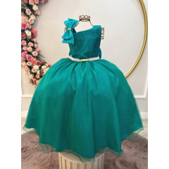 Vestido Infantil Longo Verde Busto Renda Festas Daminhas