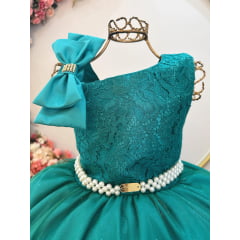 Vestido Infantil Longo Verde Busto Renda Festas Daminhas