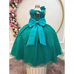 Vestido Infantil Longo Verde Busto Renda Festas Daminhas