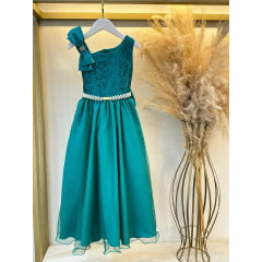 Vestido Infantil Longo Verde Busto Renda Festas Daminhas