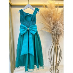 Vestido Infantil Longo Verde Busto Renda Festas Daminhas