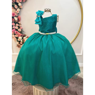 Vestido Infantil Longo Verde Busto Renda Festas Daminhas