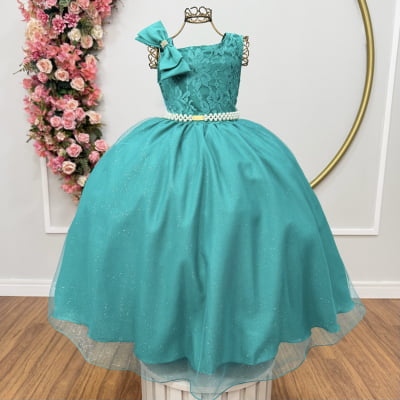 Vestido Infantil Longo Verde Busto Renda Festas Daminhas