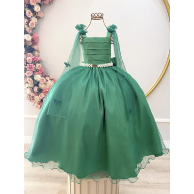 Vestido Infantil Longo Verde C/ Aplique Borboletas Formatura Vestido Infantil Longo Verde C/ Aplique Borboletas Formatura
