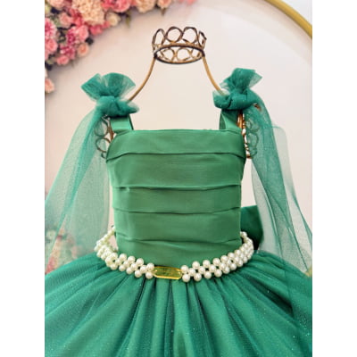 Vestido Infantil Longo Verde C/ Aplique Borboletas Formatura