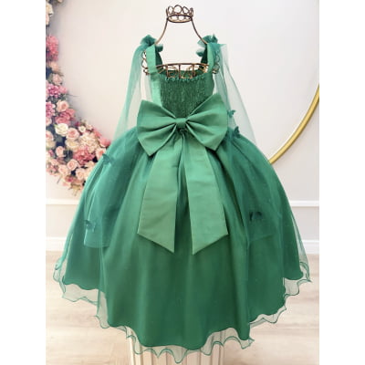 Vestido Infantil Longo Verde C/ Aplique Borboletas Formatura