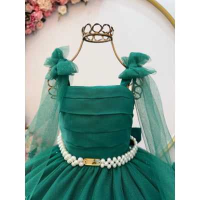 Vestido Infantil Longo Verde C/ Aplique de Borboletas Festas