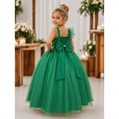 Vestido Infantil Longo Verde Formaturas Daminhas Luxo
