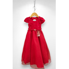 Vestido Infantil Longo Vermelho Busto Nervura Festas Daminha