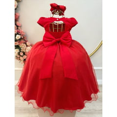 Vestido Infantil Longo Vermelho Busto Nervura Festas Daminha