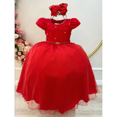 Vestido Infantil Longo Vermelho Busto Nervura Festas Daminha