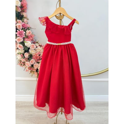 Vestido Infantil Longo Vermelho Luxo Formaturas Daminhas