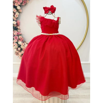 Vestido Infantil Longo Vermelho Luxo Formaturas Daminhas