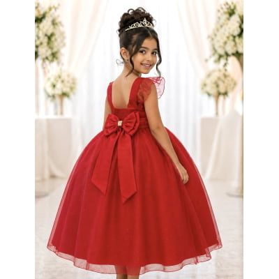 Vestido Infantil Longo Vermelho Luxo Formaturas Daminhas