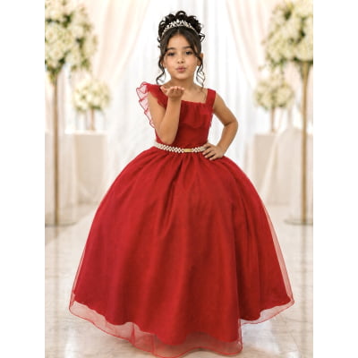 Vestido Infantil Longo Vermelho Luxo Formaturas Daminhas