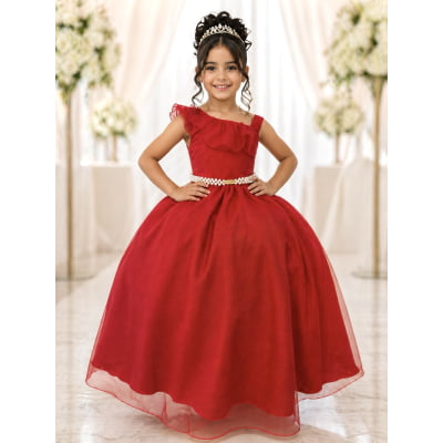 Vestido Infantil Longo Vermelho Luxo Formaturas Daminhas