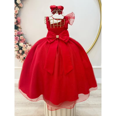 Vestido Infantil Longo Vermelho Luxo Formaturas Daminhas