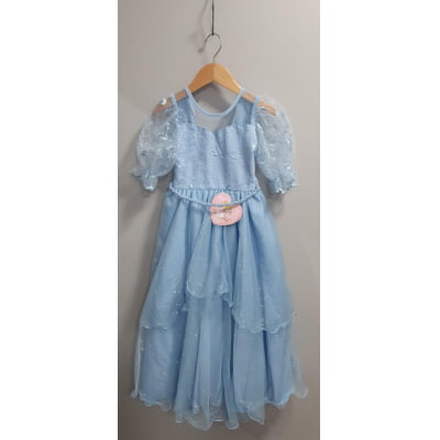Vestido Infantil Azul Busto C/ Renda Daminhas Festas Luxo Vestido Infantil Azul Busto C/ Renda Daminhas Festas Luxo