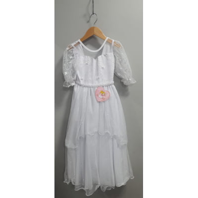 Vestido Infantil Branco Busto C/ Renda Daminhas Festas Luxo Vestido Infantil Branco Busto C/ Renda Daminhas Festas Luxo