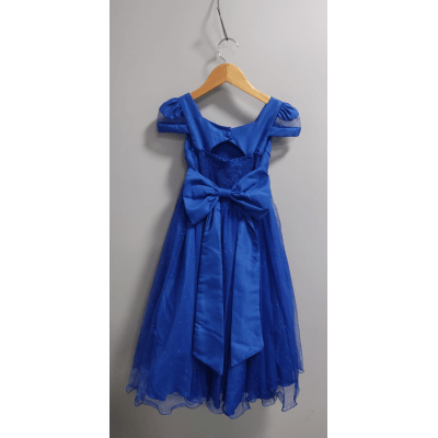 Vestido Infantil Longo Azul Royal C/ Busto Nervura Damas