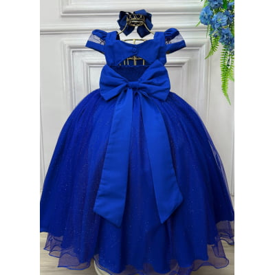 Vestido Infantil Longo Azul Royal C/ Busto Nervura Damas