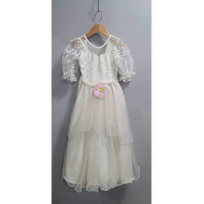 Vestido Infantil Off White Busto C/ Renda Daminhas Festas Luxo Vestido Infantil Off White Busto C/ Renda Daminhas Festas Luxo