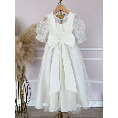 Vestido Infantil Off White Busto C/ Renda Daminhas Festas Luxo