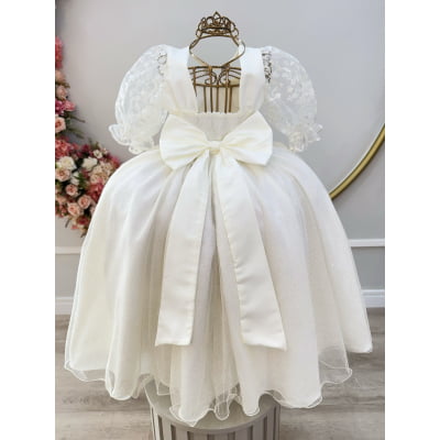 Vestido Infantil Off White Busto C/ Renda Daminhas Festas Luxo