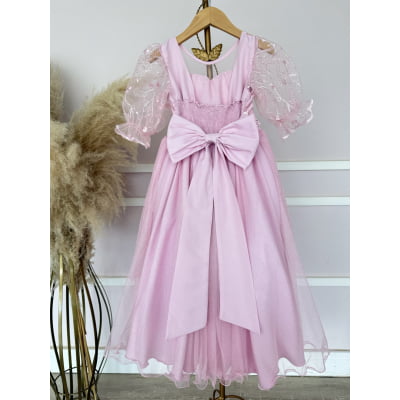 Vestido Infantil Rosa Busto C/ Renda Daminhas Festas Luxo