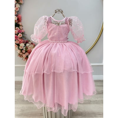 Vestido Infantil Rosa Busto C/ Renda Daminhas Festas Luxo