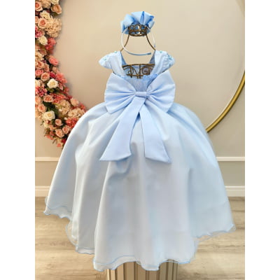 Vestido Infantil Azul Bebê Saia Com Tule e Busto Bordado