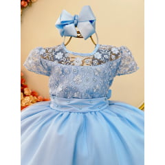 Vestido Infantil Azul Busto C/ Renda Damas Longo Luxo