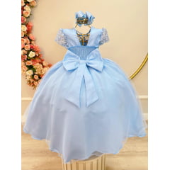 Vestido Infantil Azul Busto C/ Renda Damas Longo Luxo