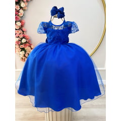 Vestido Infantil Azul Royal Busto C/ Renda Damas Longo Luxo