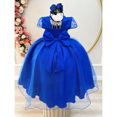 Vestido Infantil Azul Royal Busto C/ Renda Damas Longo Luxo