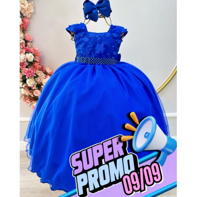 Vestido Infantil Azul Royal Saia C/ Tule e Busto Bordado Vestido Infantil Azul Royal Saia C/ Tule e Busto Bordado