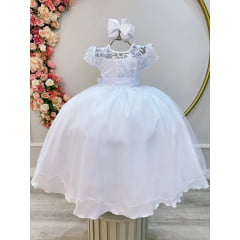 Vestido Infantil Branco Busto C/ Renda Luxo Damas Longo