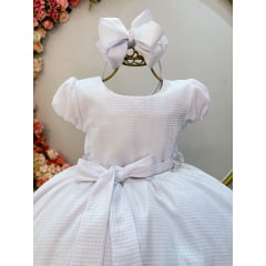 Vestido Infantil Branco Maquinetado Luxo Damas Longo