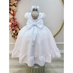 Vestido Infantil Branco Maquinetado Luxo Damas Longo