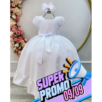 Vestido Infantil Branco Maquinetado Luxo Damas Longo