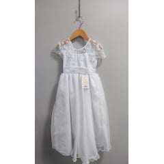 Vestido Infantil Longo Branco Busto C/ Renda Luxo Damas