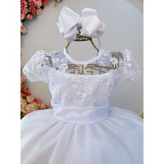 Vestido Infantil Longo Branco Busto C/ Renda Luxo Damas