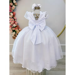Vestido Infantil Longo Branco Busto C/ Renda Luxo Damas