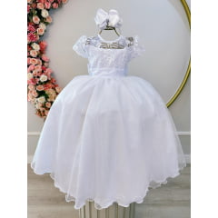 Vestido Infantil Longo Branco Busto C/ Renda Luxo Damas