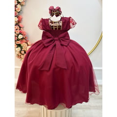 Vestido Infantil Marsala Busto C/ Renda Damas Longo Luxo