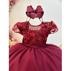 Vestido Infantil Marsala Busto C/ Renda Damas Longo Luxo